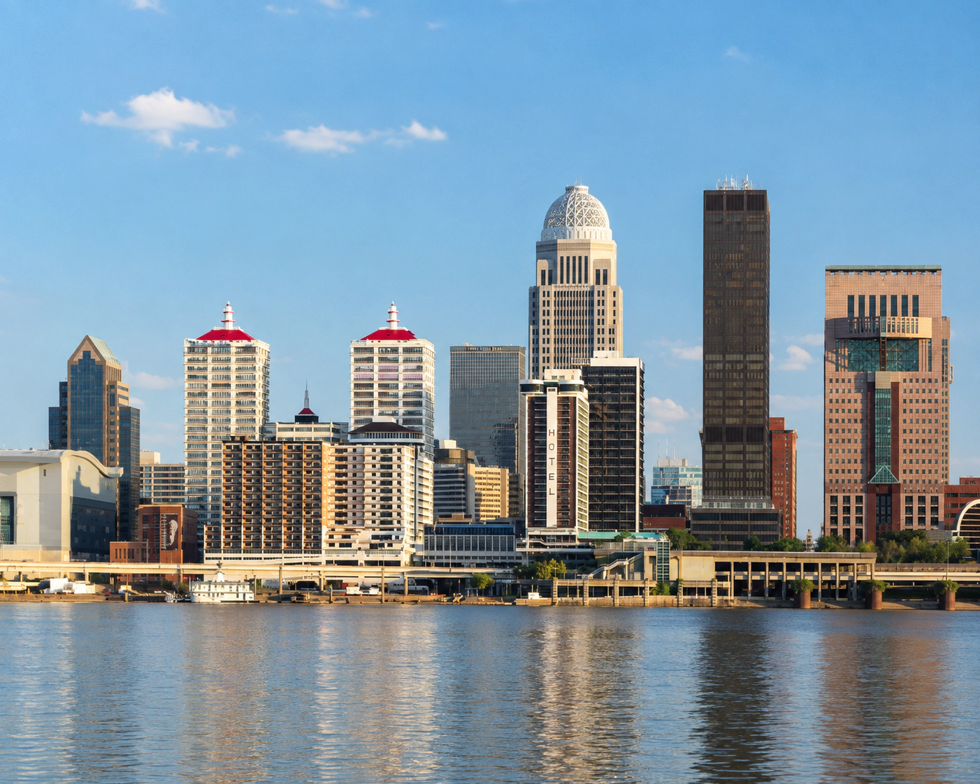 Louisville skyline beside the Ohio River.