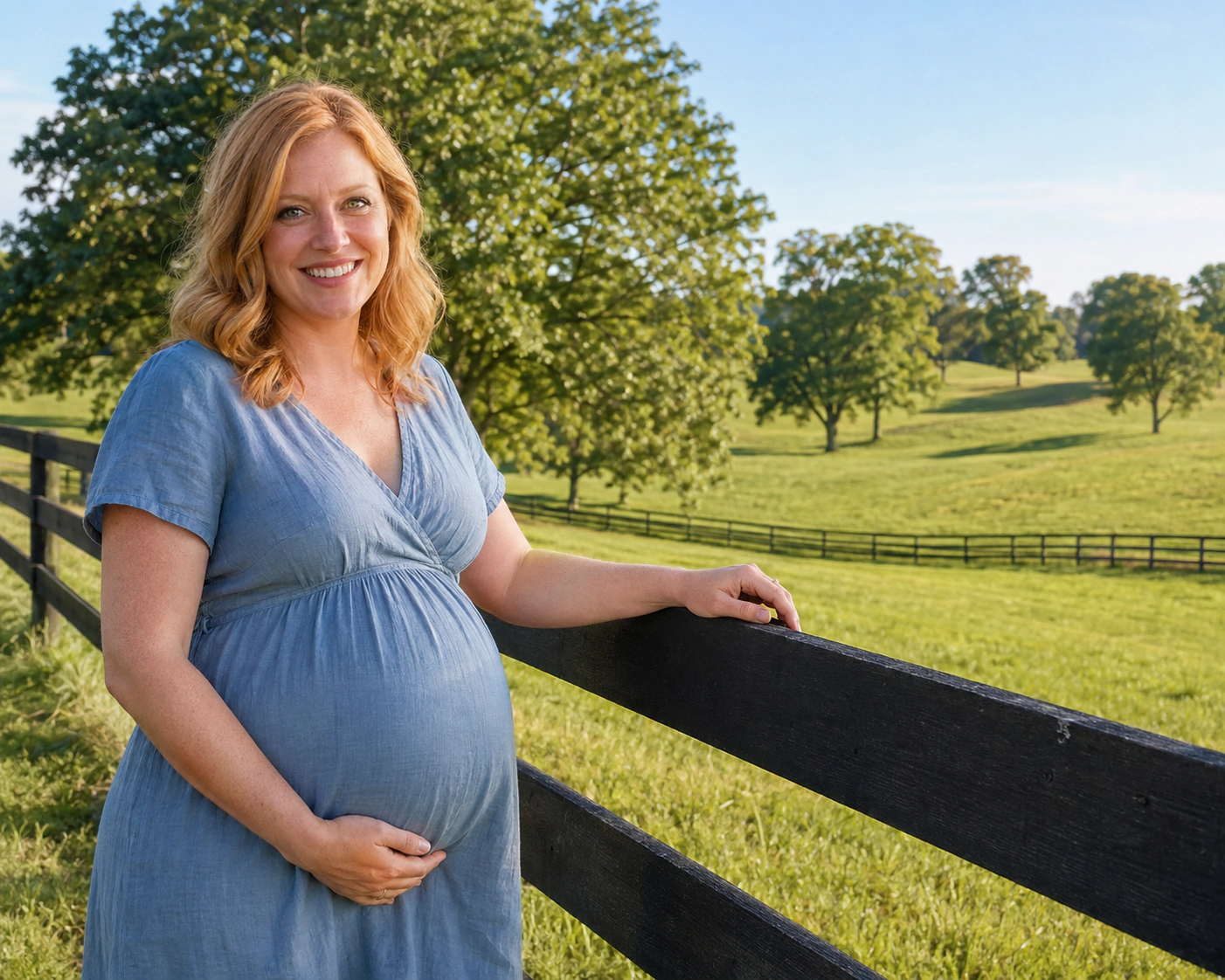 A smiling pregnant woman beside a decorative outline of Kentucky.