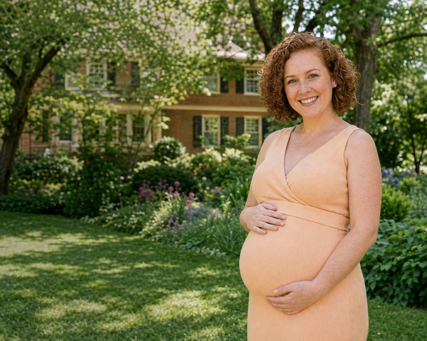 A smiling pregnant woman beside a decorative outline of New Jersey.