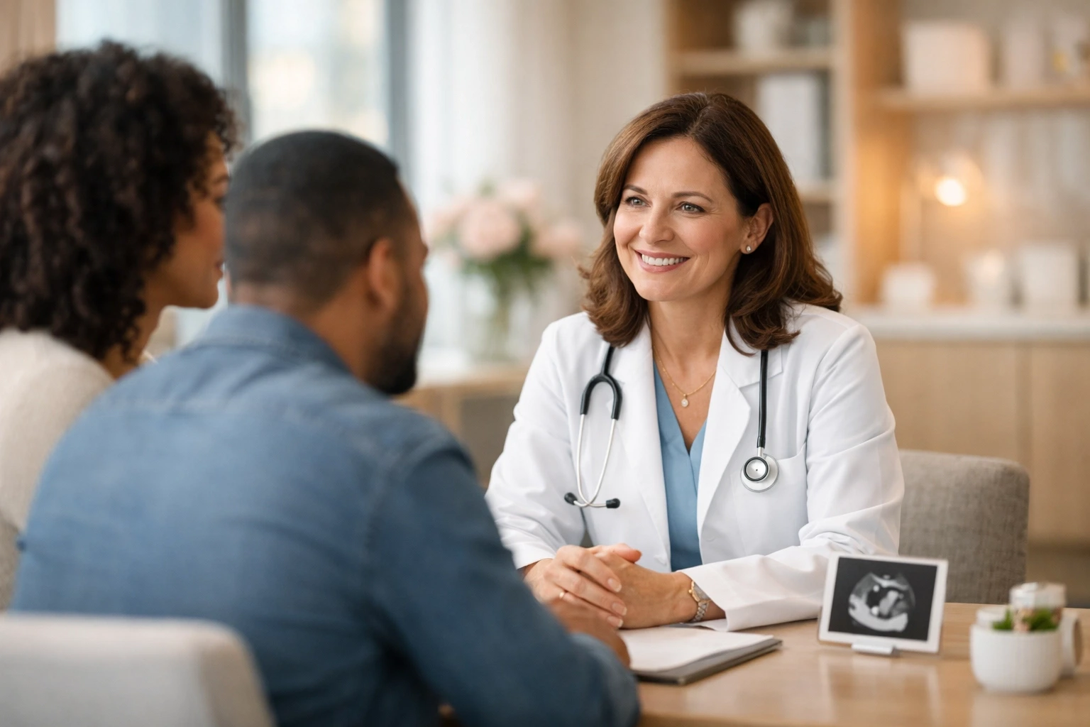 Reproductive endocrinologist consulting with Intended Parents at the best IVF clinic for surrogacy.