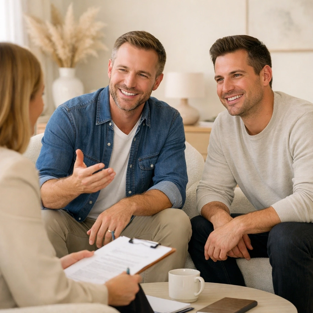 Two Intended Parents meeting with a surrogacy advisor to discuss expectations and next steps.