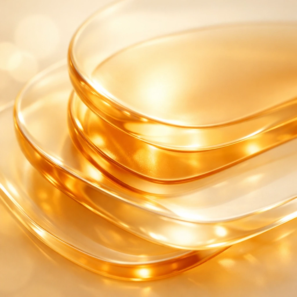 Abstract golden layers symbolizing a clear and thorough Kansas surrogacy insurance review for Surrogates.