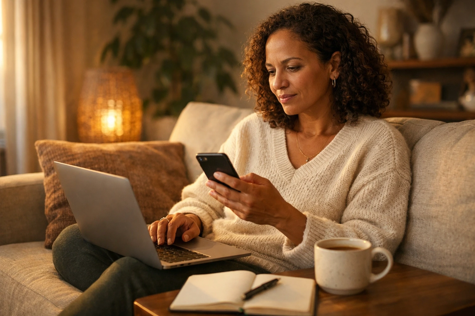Woman researching surrogacy myths and facts on her laptop at home.