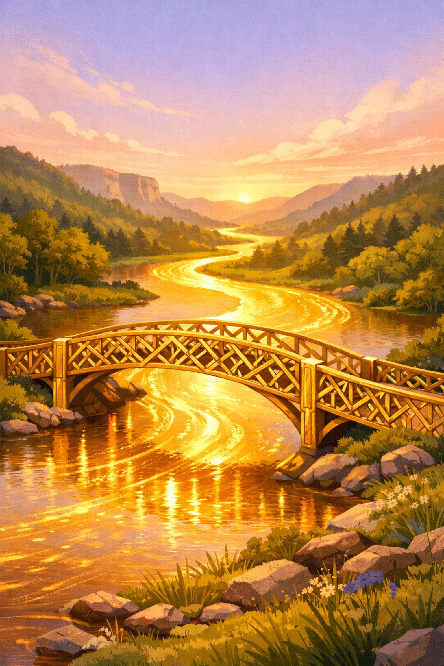 Golden bridge in a Missouri landscape representing the legal path and surrogacy laws for surrogates.
