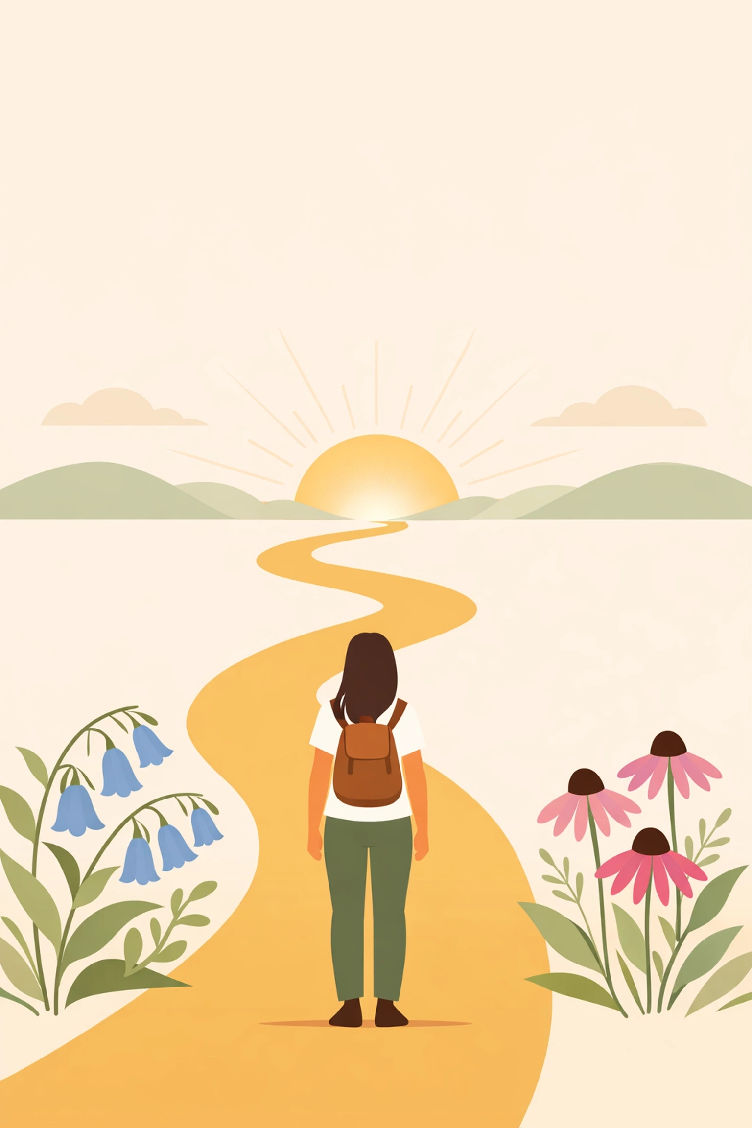 A woman starting her Missouri surrogacy journey on a path through wildflowers during the initial screening phase.