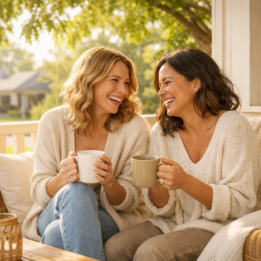 A Missouri Surrogate and Intended Parent connecting on a porch during the surrogacy matching process.