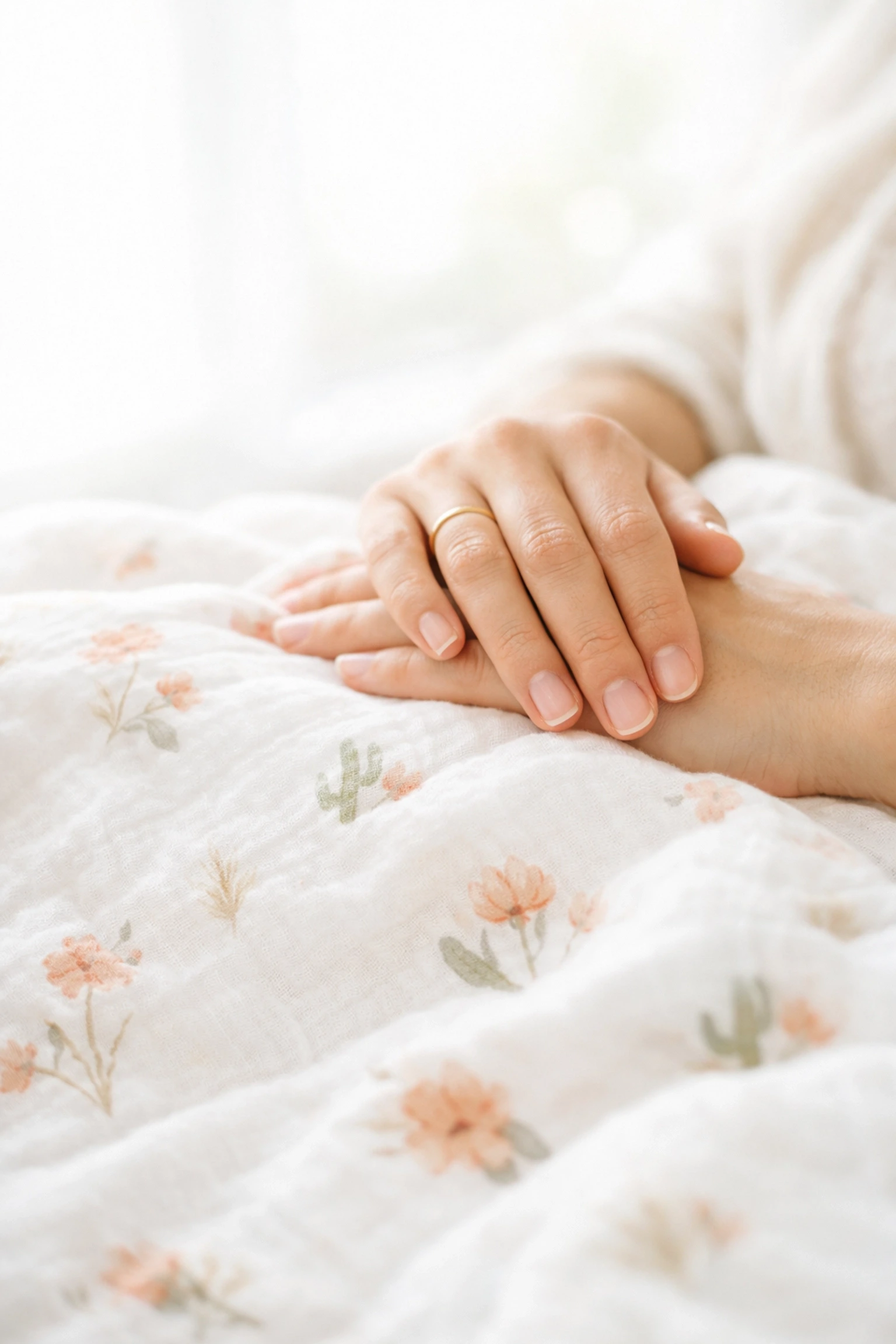Close-up of hands on a baby blanket, marking the completion of the Nevada surrogate timeline.