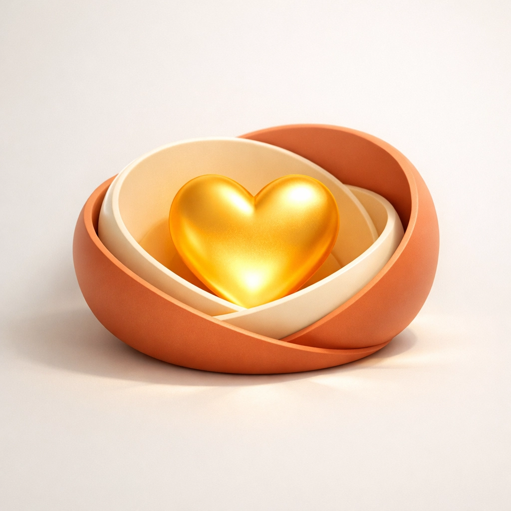 Abstract golden heart representing emotional support and readiness during surrogate psychological screening.