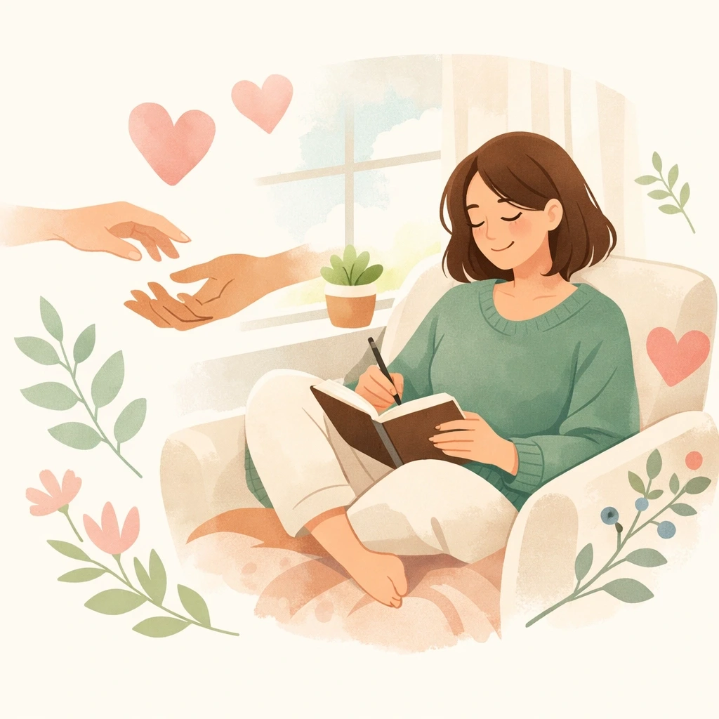 Woman reflecting on emotional readiness for surrogacy journey with supportive elements