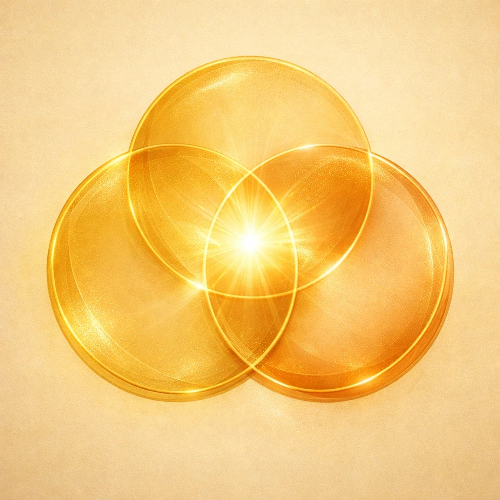 Interlocking golden circles representing the supportive connection within a Maryland surrogacy journey.