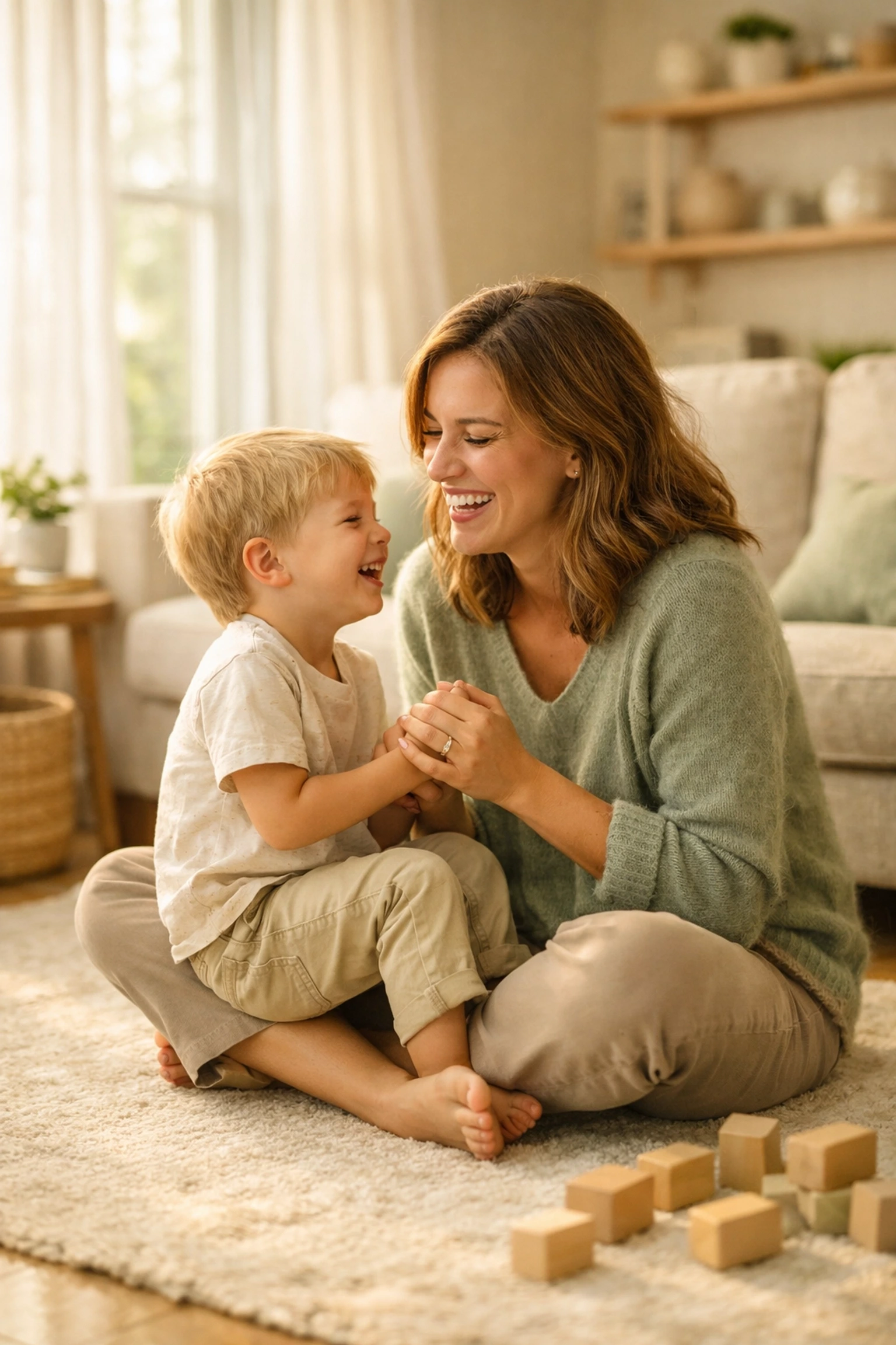 A Maryland mother playing with her child, illustrating stable home surrogate requirements.