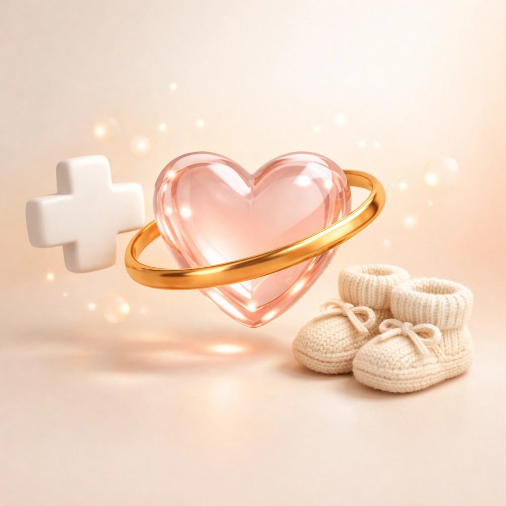 Icons of a heart and medical cross symbolizing health coverage and protection for Connecticut Surrogates.