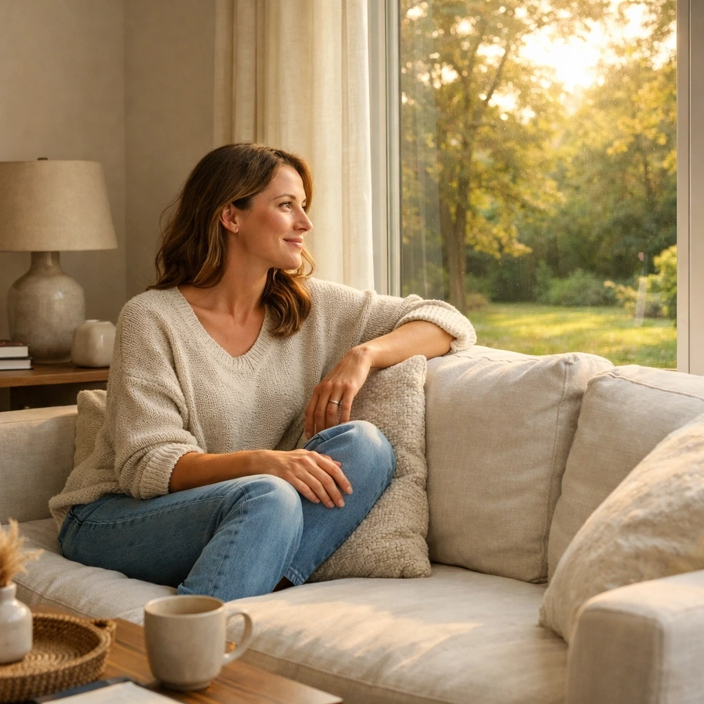 A woman in a bright Connecticut home reflecting on the requirements to become a surrogate.