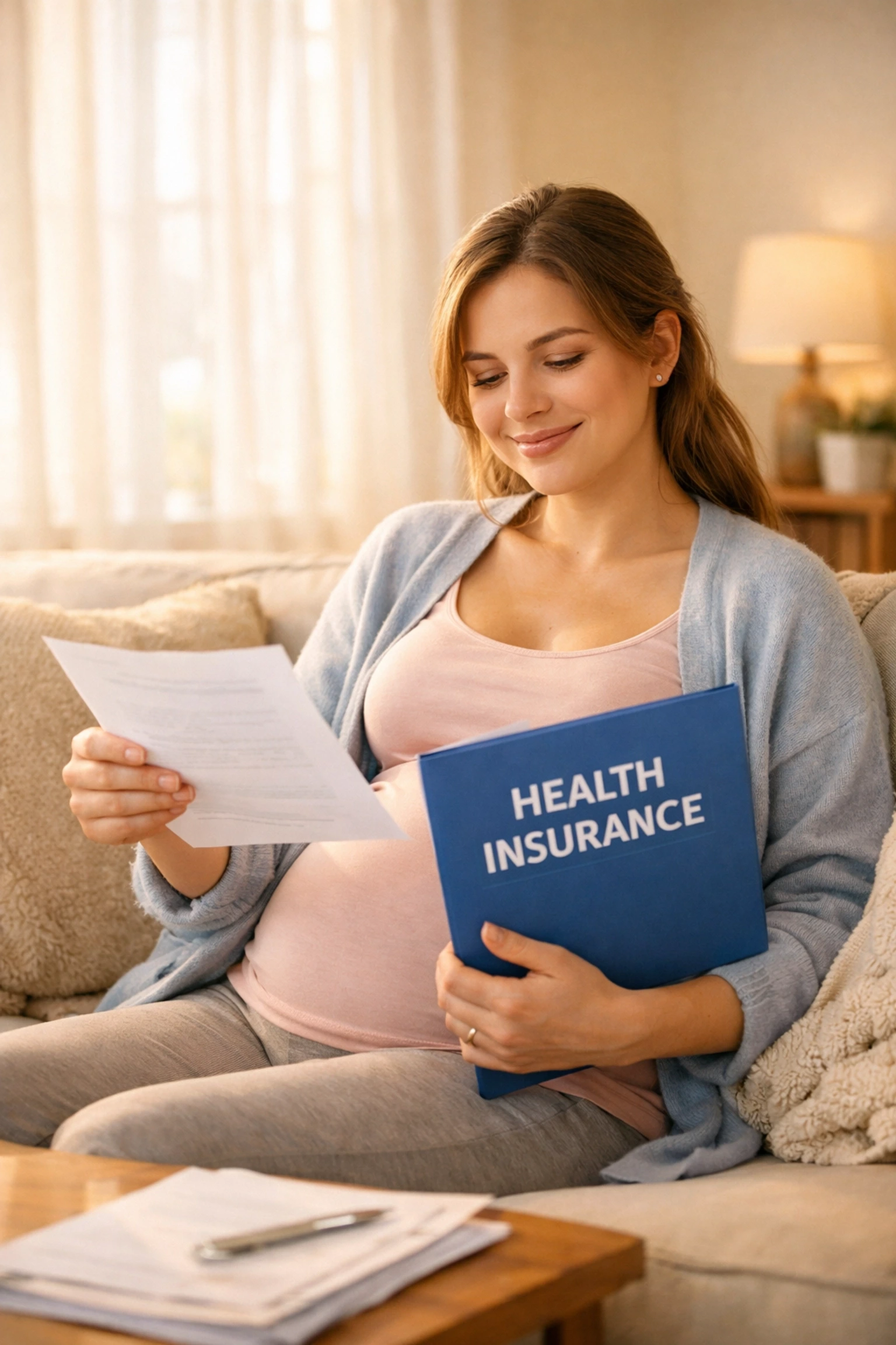 New Jersey surrogate reviewing insurance documents in preparation for surrogacy journey