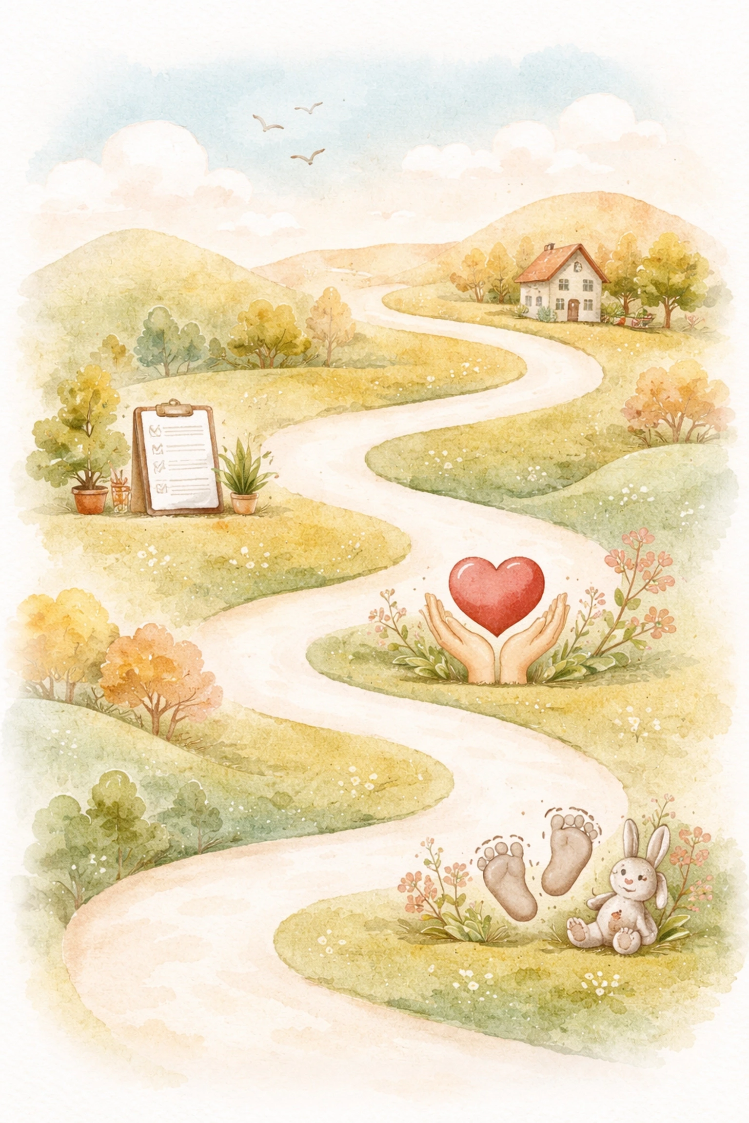 Illustration of the Wisconsin surrogacy timeline with symbolic milestones, showing the journey from start to finish.