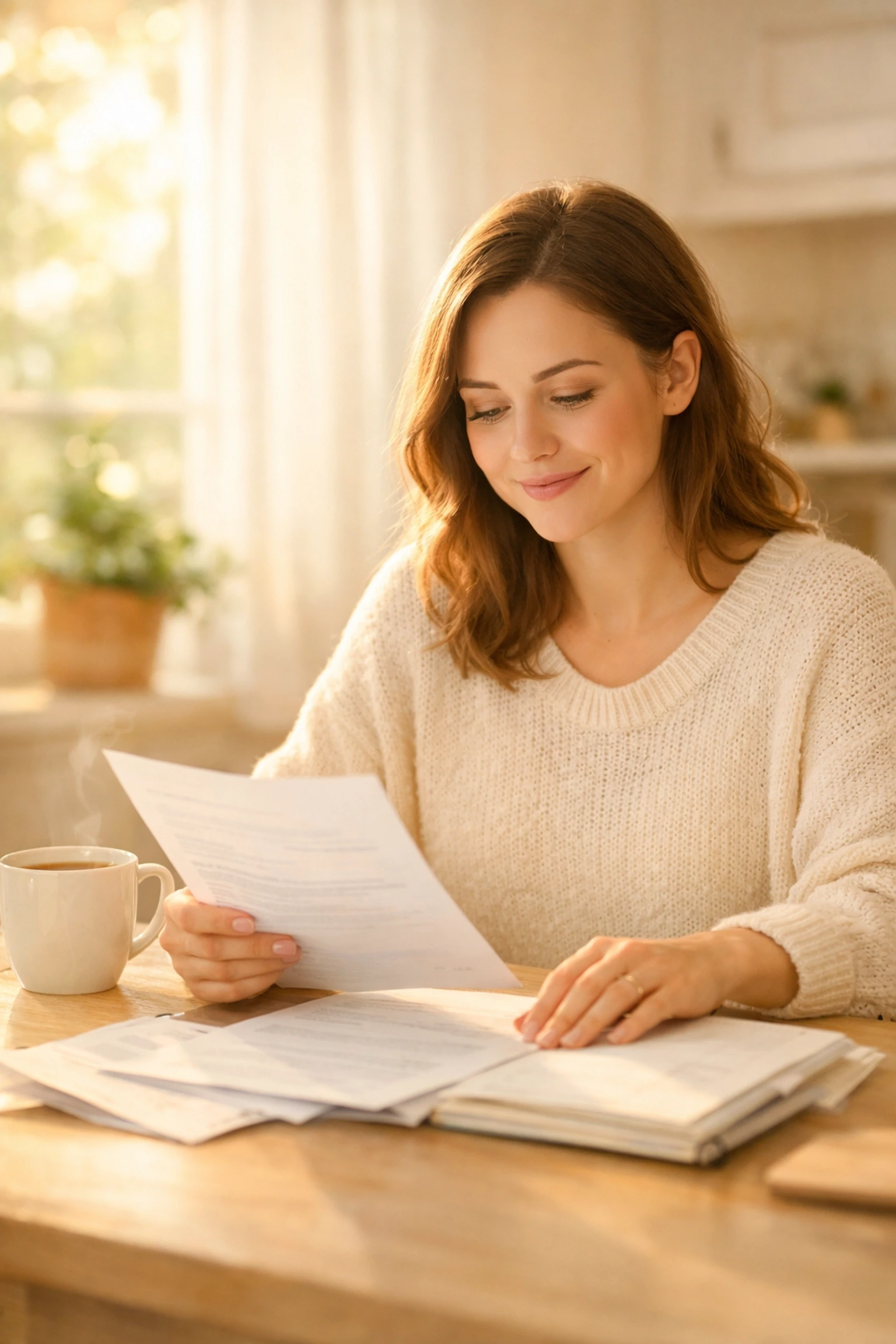 Woman reviewing New Jersey surrogate requirements paperwork at home