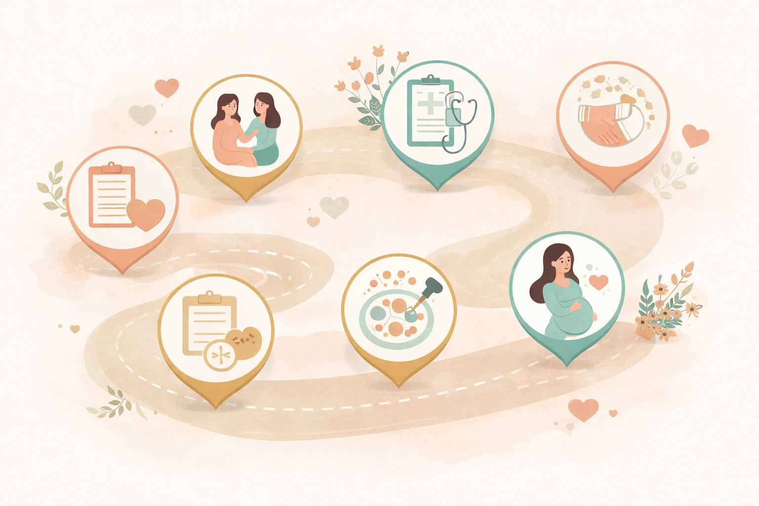 Infographic illustration showing the steps of a Washington surrogate journey from application to delivery.