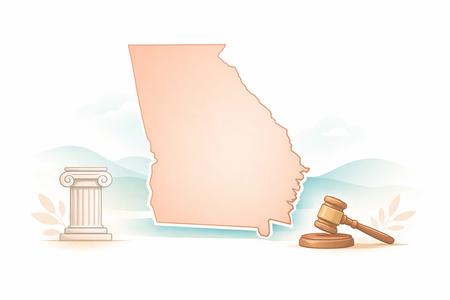 A warm, professional graphic with a stylized map of Georgia (USA) and a reassuring legal theme.