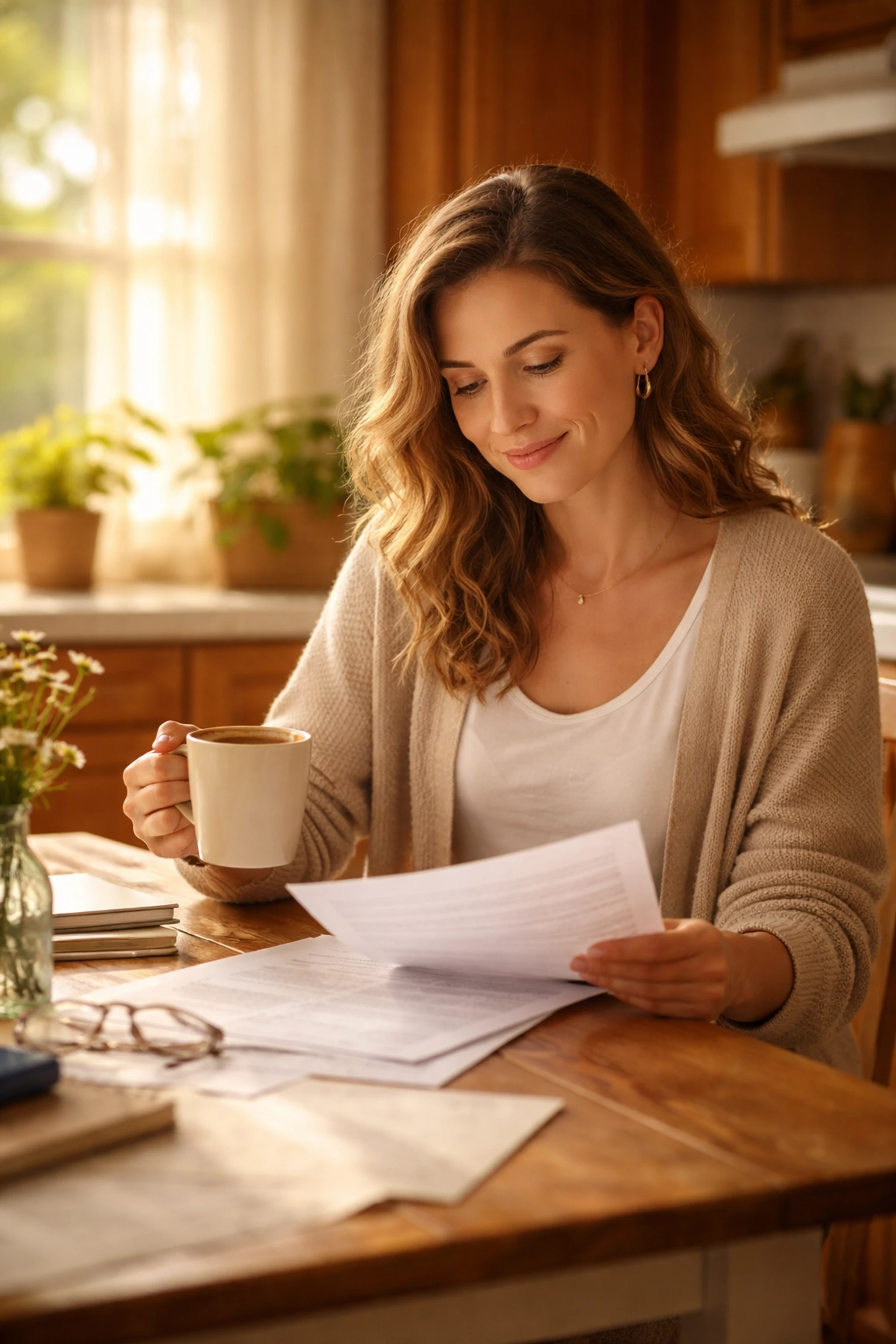 Confident Michigan woman reviews surrogacy documents at home, representing new legal protections for Surrogates.