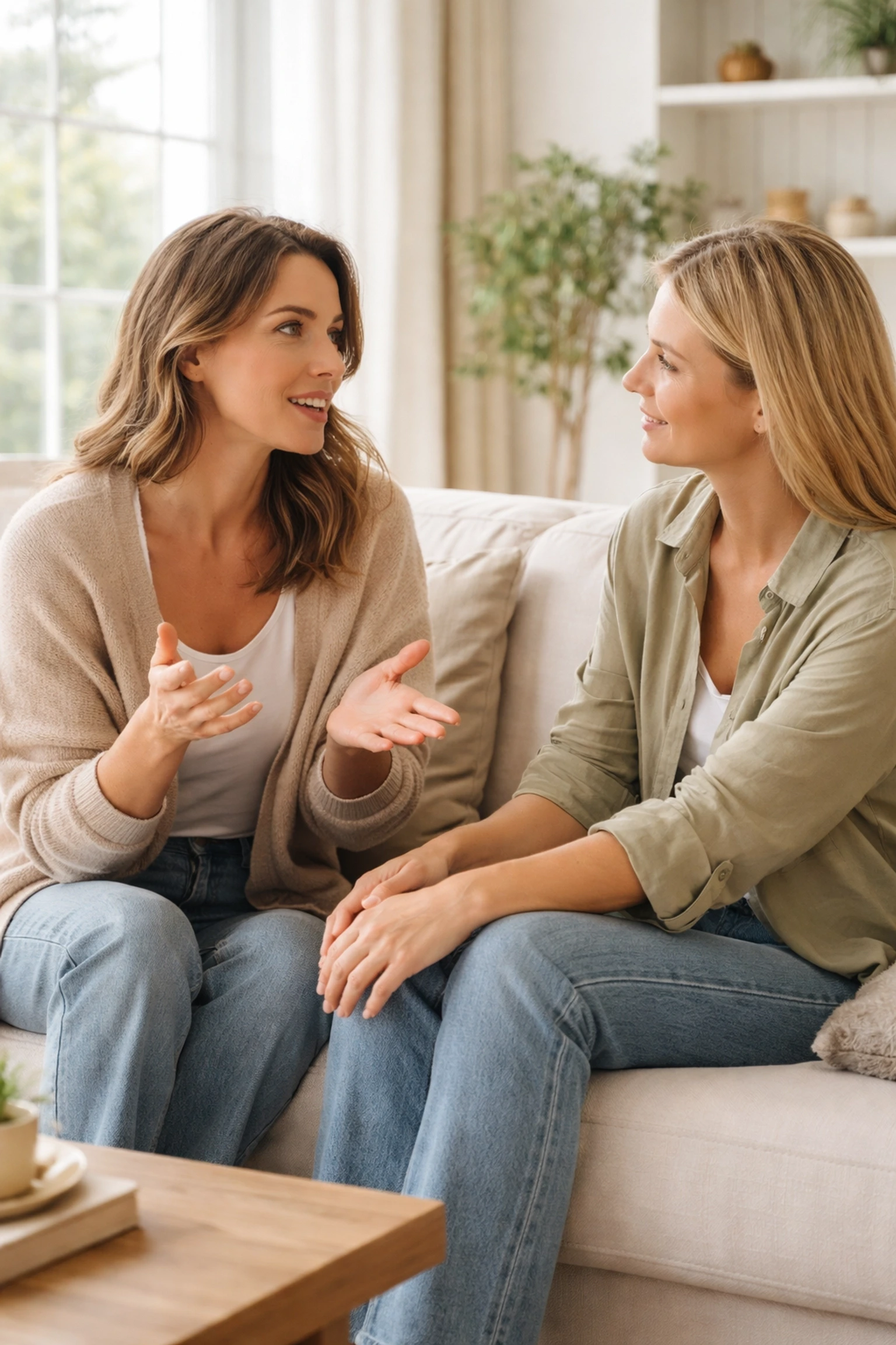 Supportive conversation between two women highlights the importance of understanding Michigan surrogacy laws.