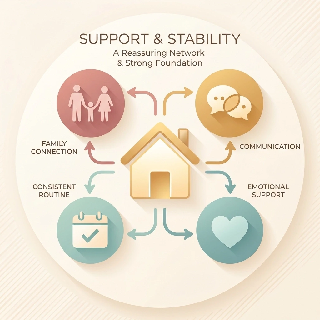 A visual representing the importance of a stable home environment and a strong support system for California surrogates.