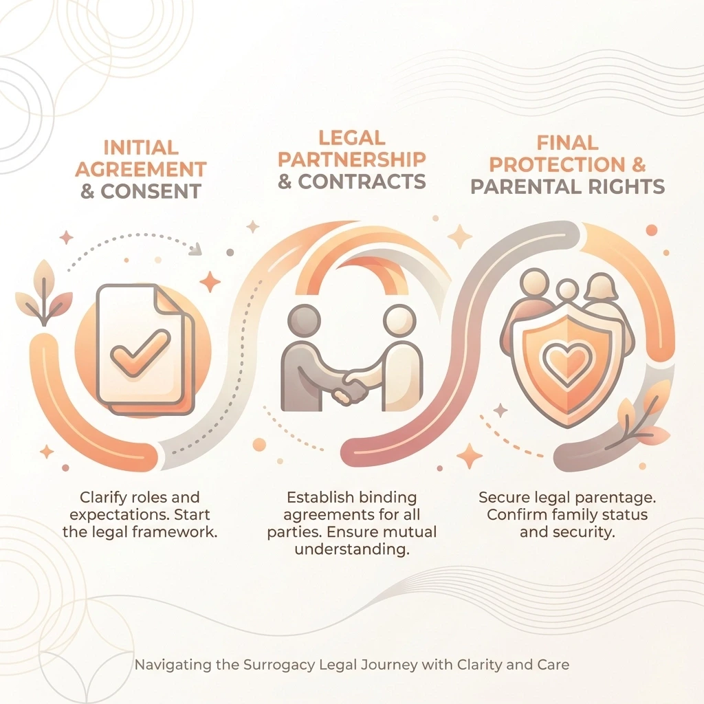 Infographic illustrating the legal process and key milestones for meeting Ohio surrogate requirements.