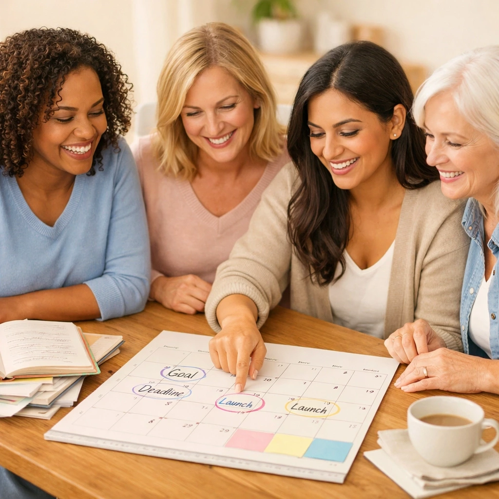 Women planning Texas surrogacy timeline together with calendars and documents