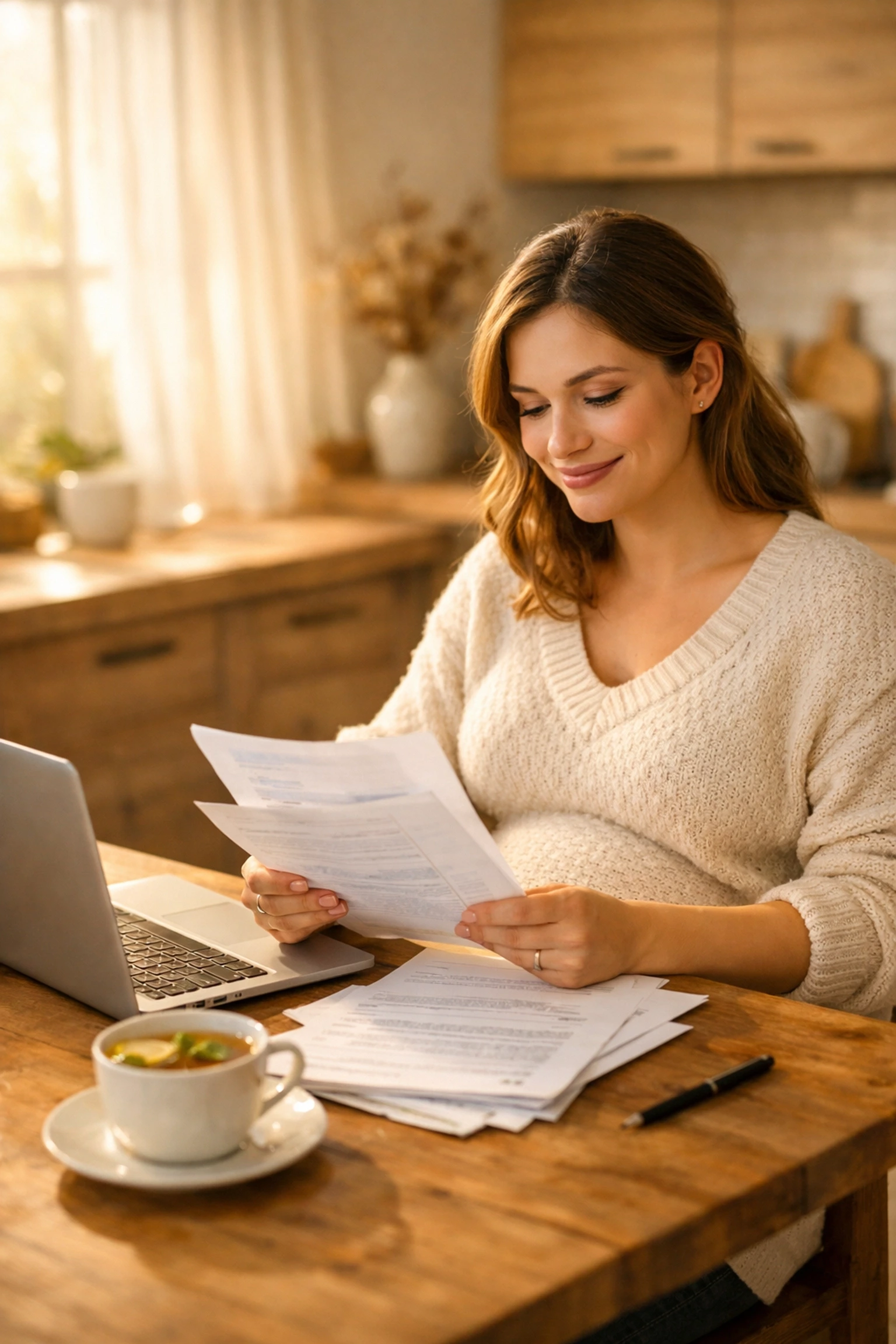 Texas surrogate reviewing compensation paperwork and financial details at home