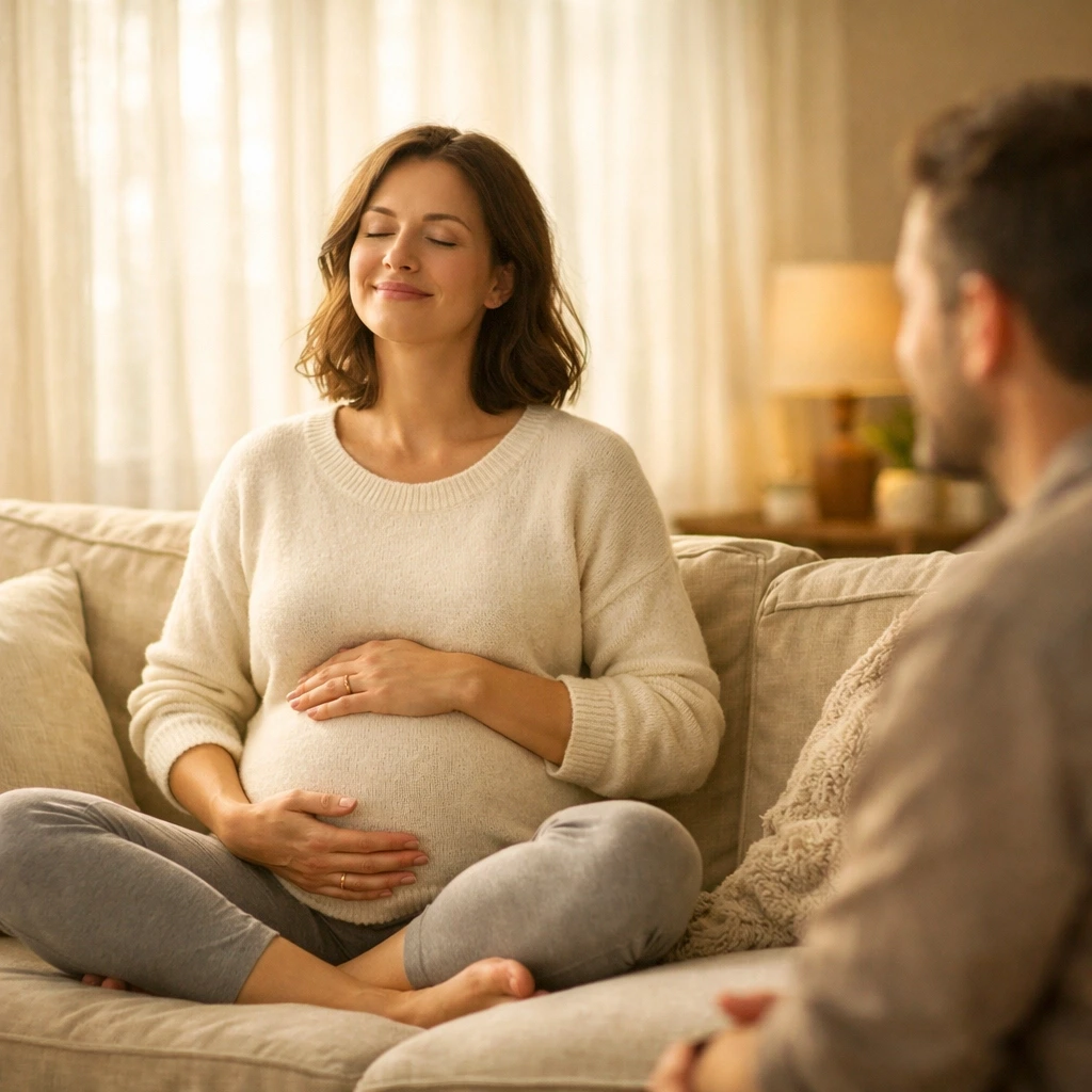 Pregnant surrogate with emotional support during surrogacy journey