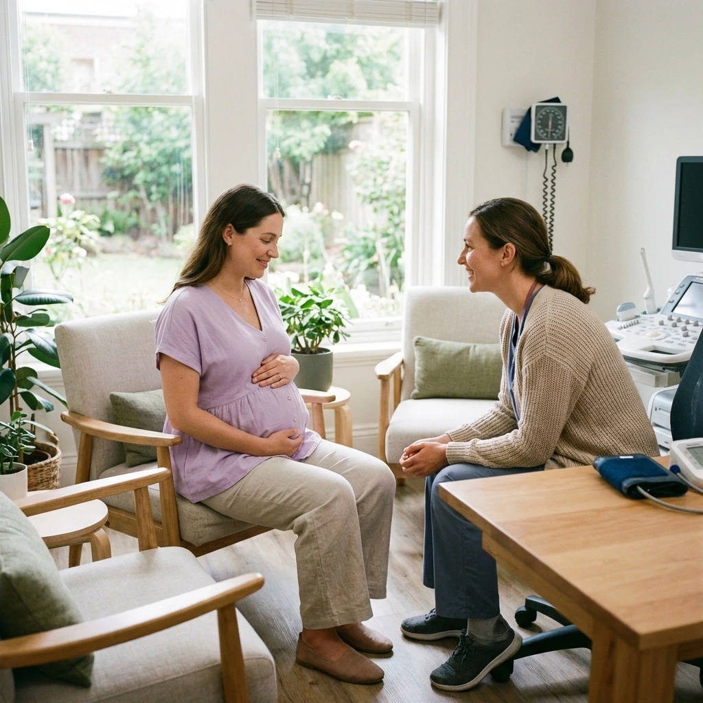 A supportive meeting at an ethical surrogacy agency highlighting the importance of a no-pressure environment for New York surrogates.