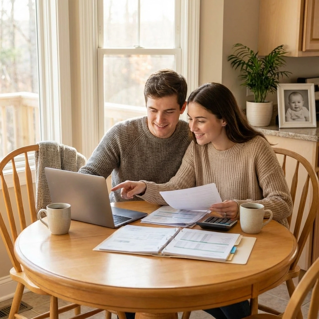 A professional visual representing financial preparation for intended parents, focusing on surrogacy costs, escrow management, and budget planning for 2026.
