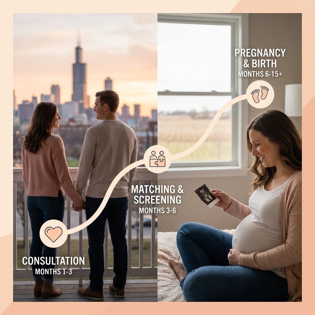 Illinois surrogacy timeline overview showing the typical length of the surrogacy process