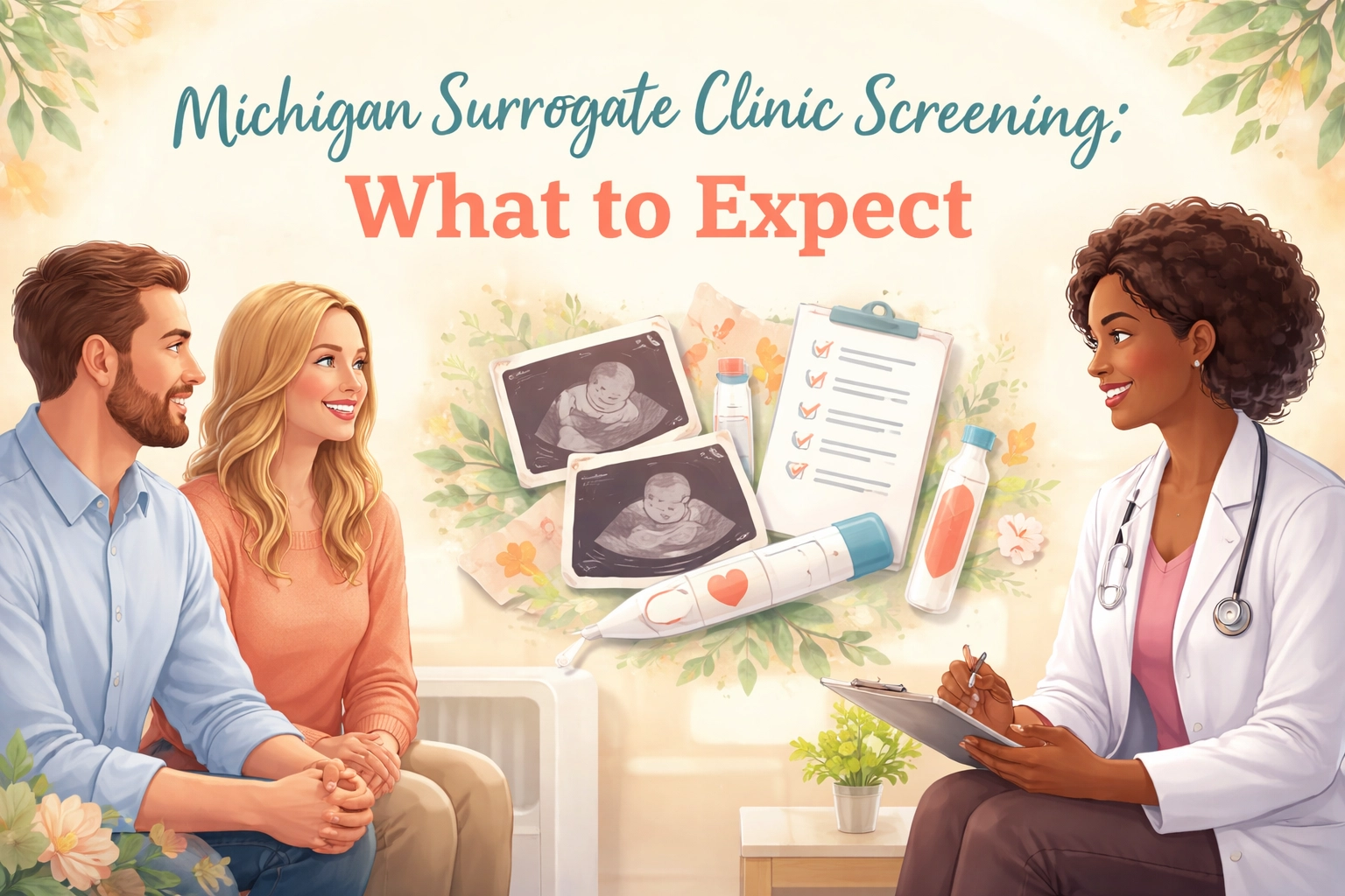 Michigan surrogate clinic screening process showing medical and psychological evaluations for gestational surrogates