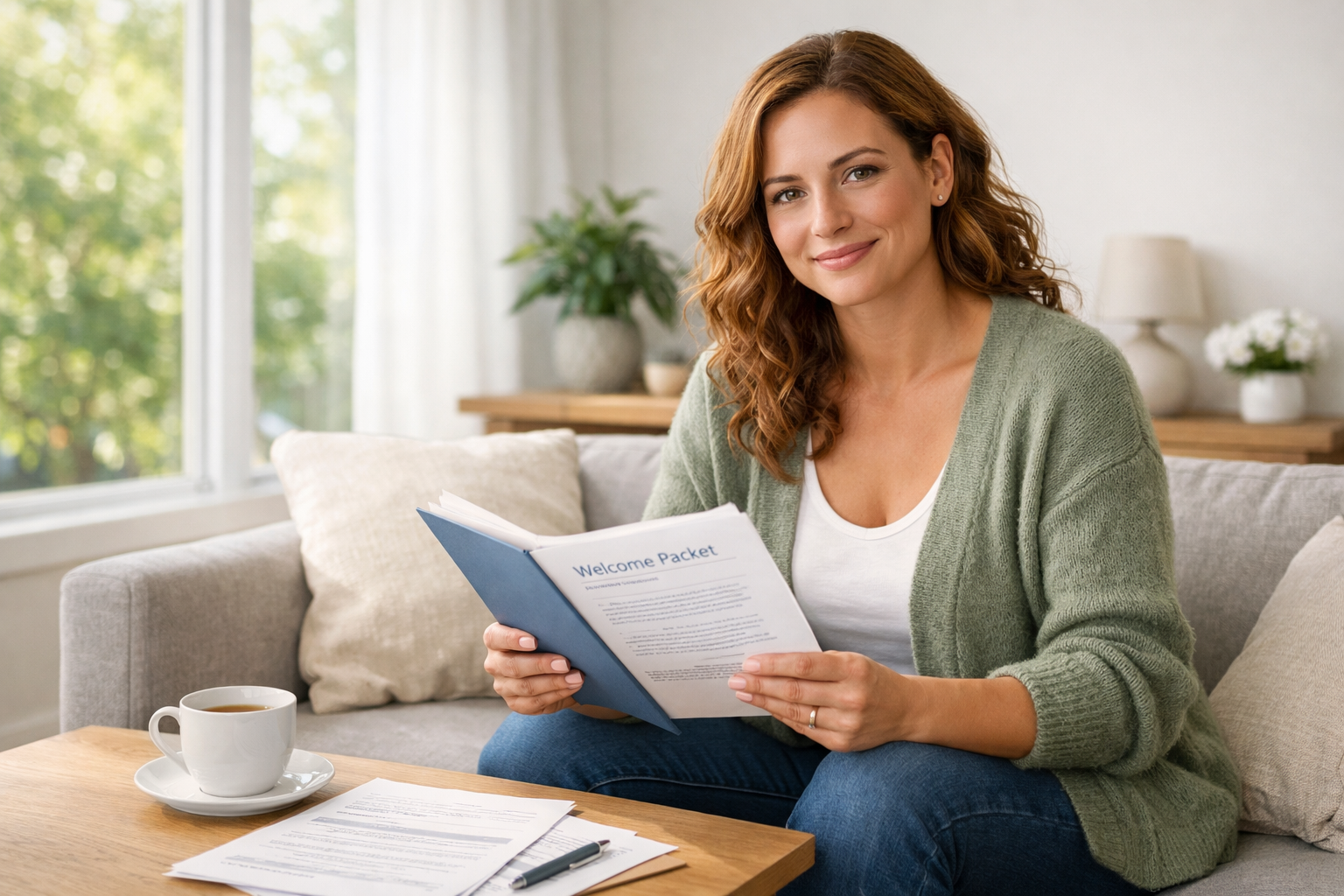 Confident woman reviewing compensation and support documents for surrogacy in Colorado