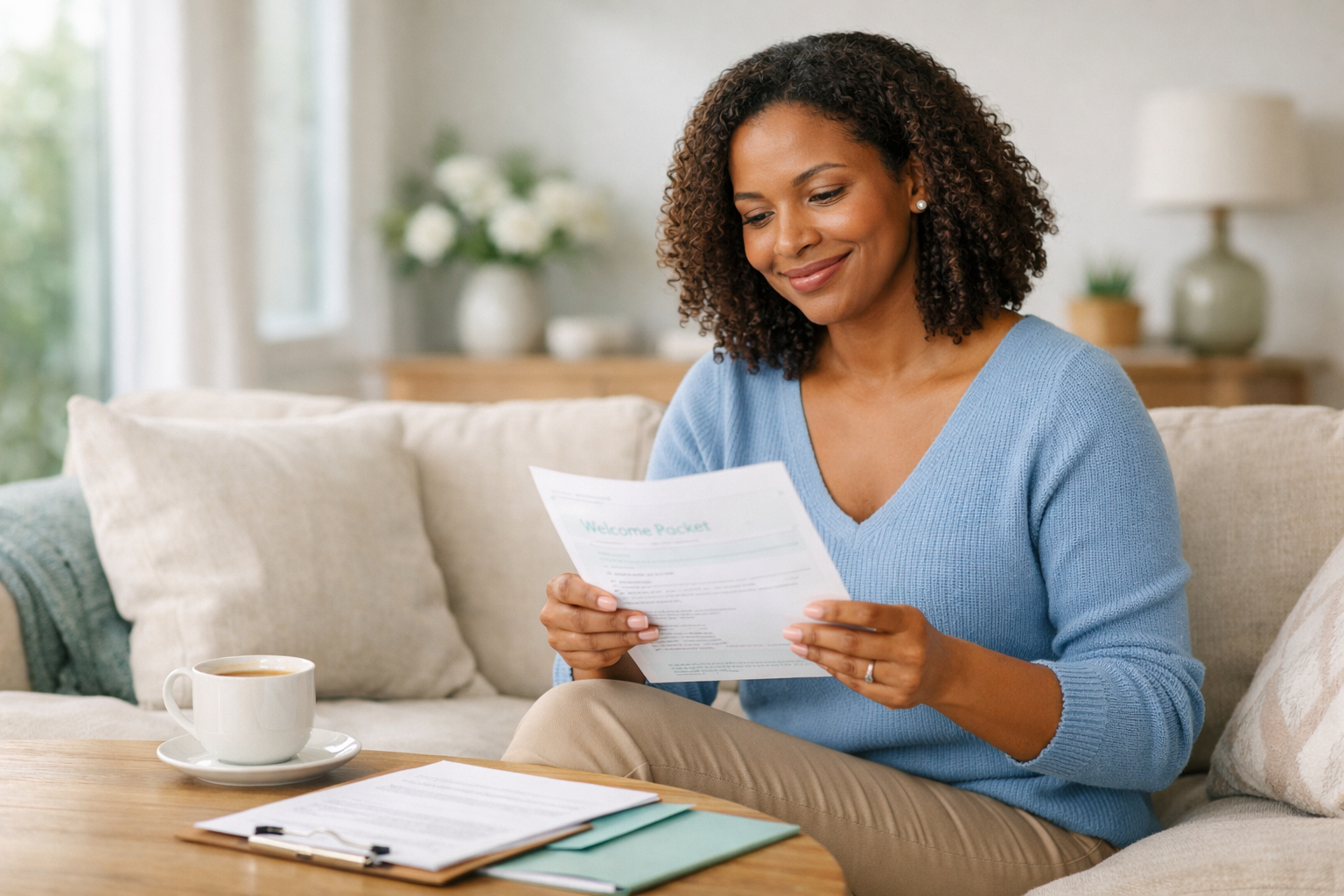 Georgia Surrogate Compensation and Support Confident woman reviewing compensation and support documents for surrogacy in Georgia