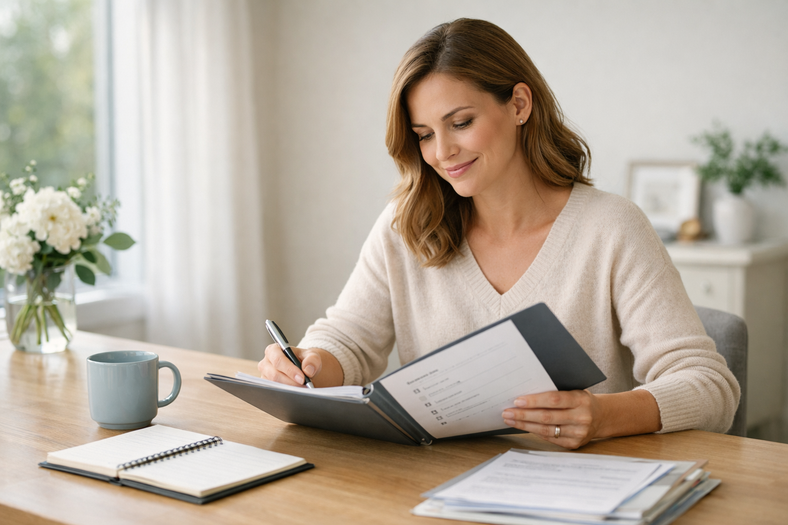 Illinois Surrogate Compensation and Support Confident woman reviewing compensation and support documents for surrogacy in Illinois