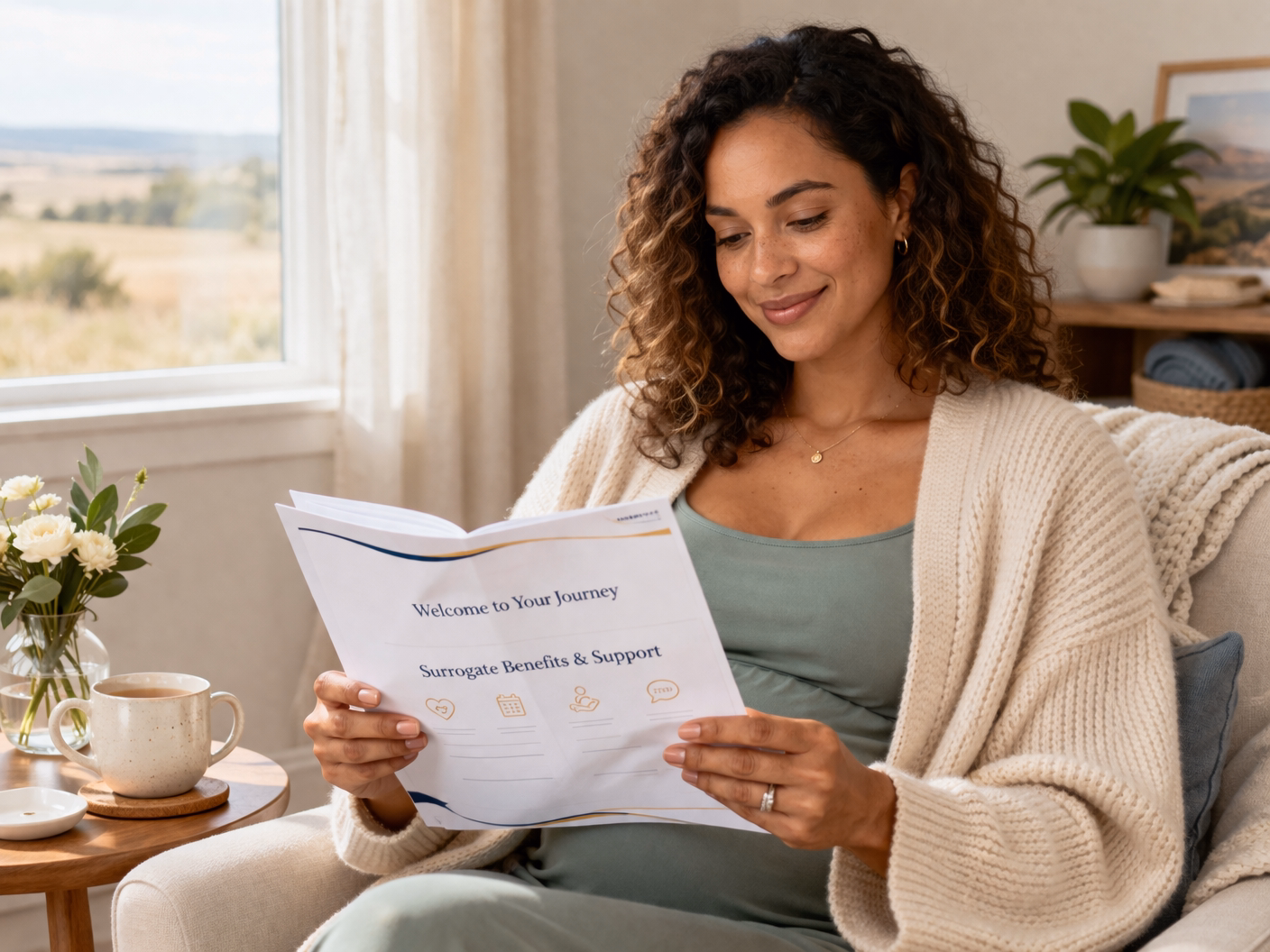 Kansas Surrogate Compensation and Support Confident woman reviewing compensation and support documents for surrogacy in Kansas