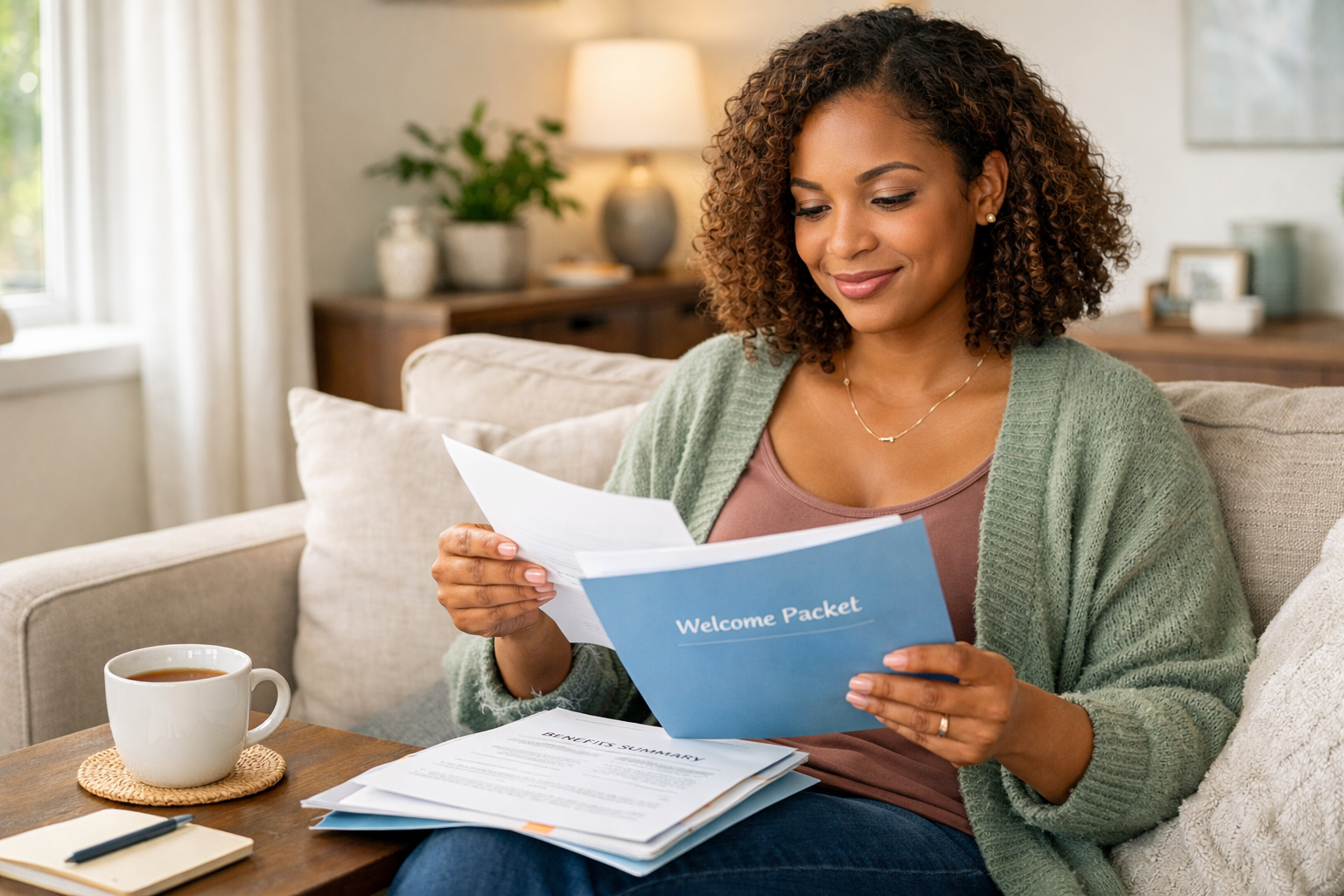 Maryland Surrogate Compensation and Support Confident woman reviewing compensation and support documents for surrogacy in Maryland