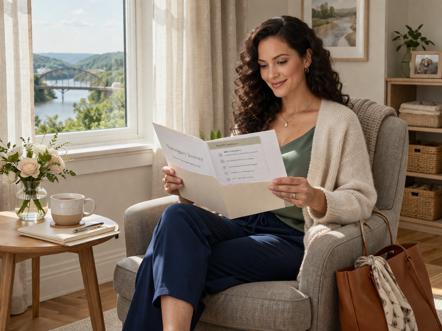 Missouri Surrogate Compensation and Support Confident woman reviewing compensation and support documents for surrogacy in Missouri