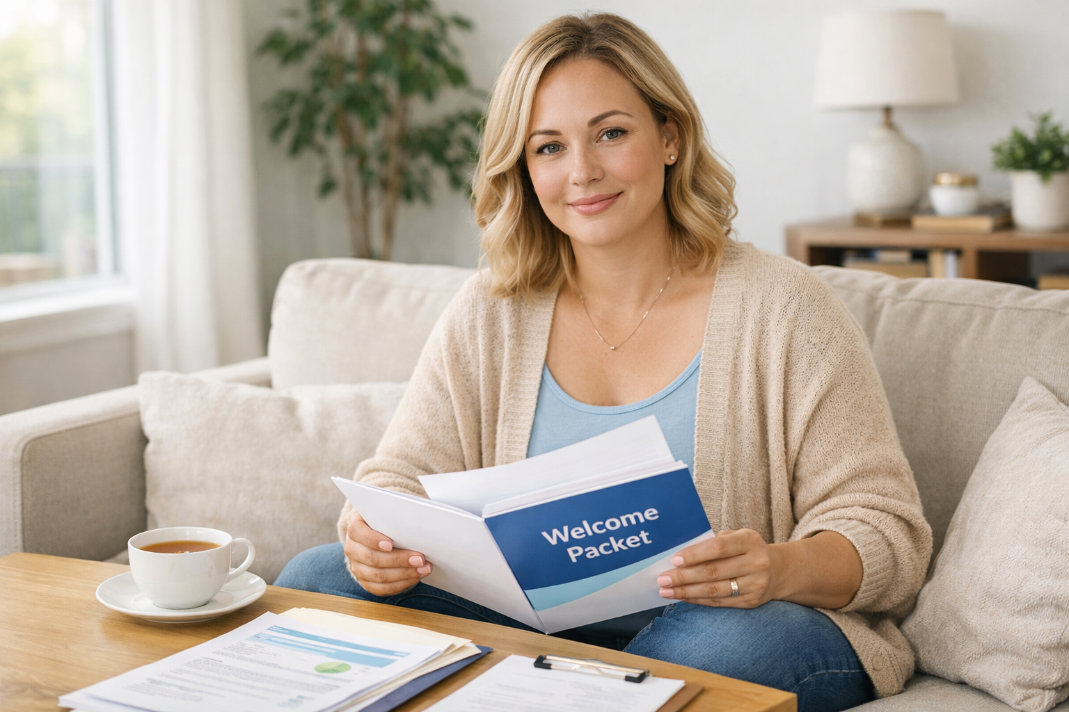 Oregon Surrogate Compensation and Support Confident woman reviewing compensation and support documents for surrogacy in Oregon