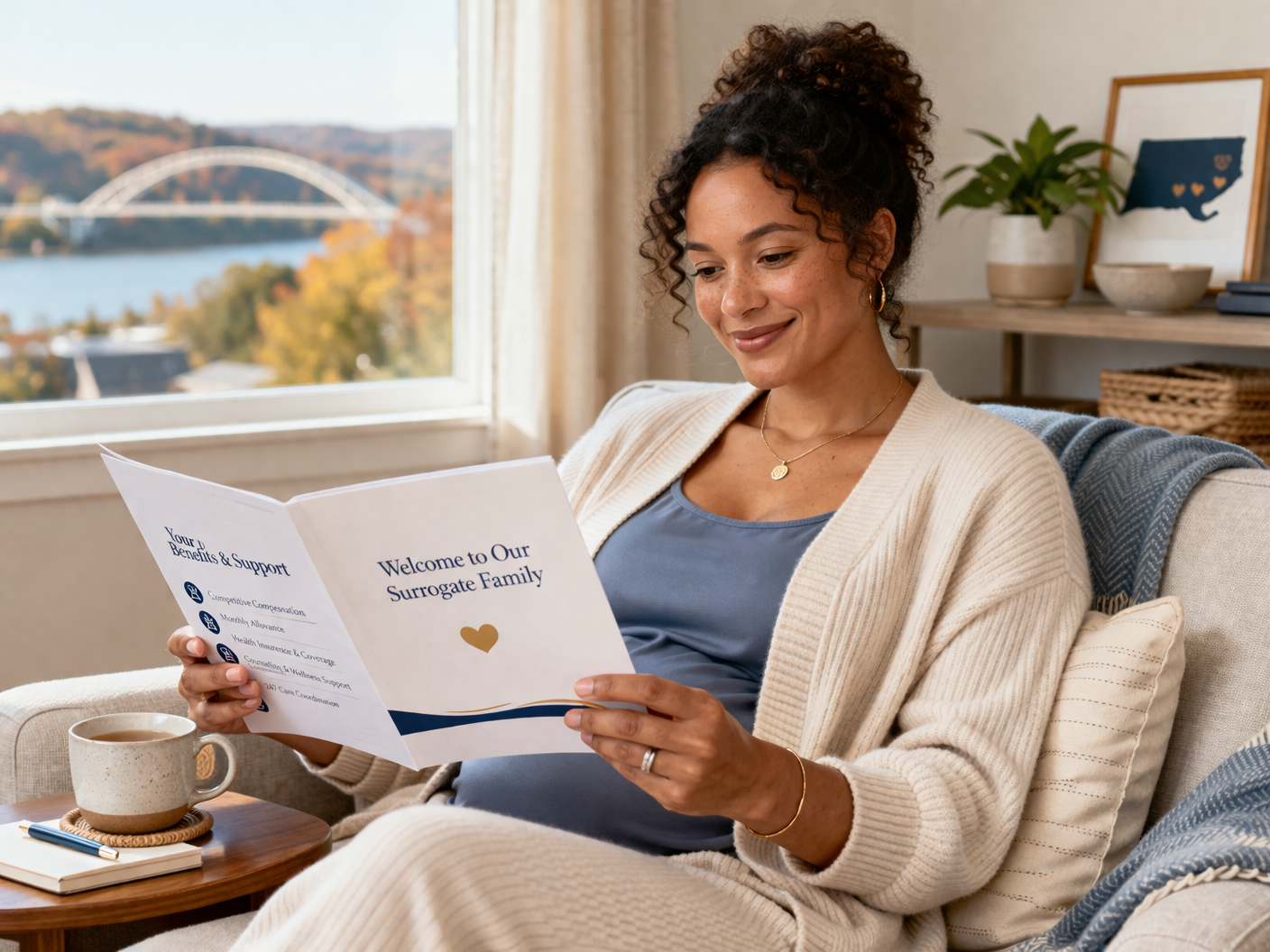 Pennsylvania Surrogate Compensation and Support Confident woman reviewing compensation and support documents for surrogacy in Pennsylvania