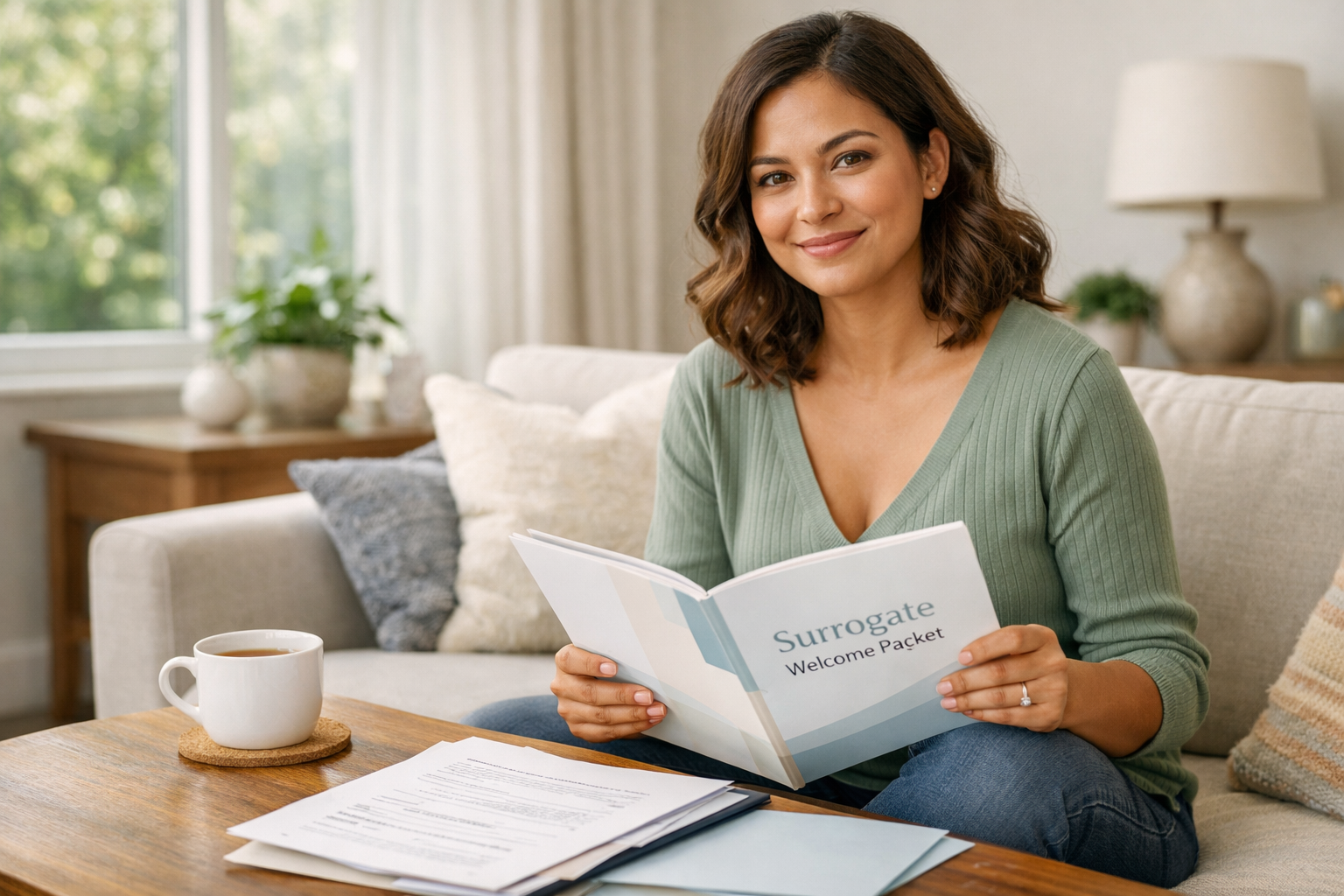 Texas Surrogate Compensation and Support Confident woman reviewing compensation and support documents for surrogacy in Texas