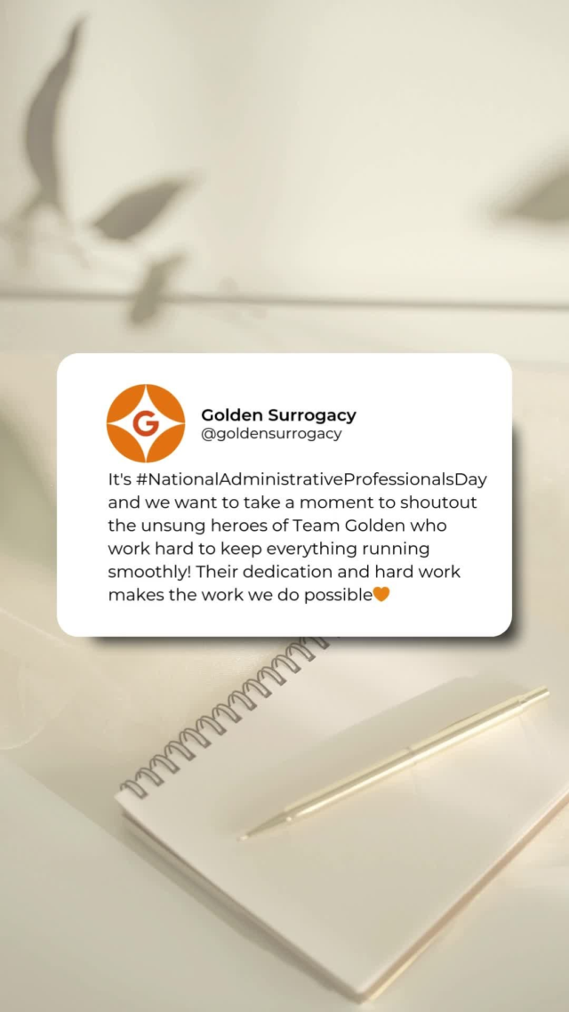Happy #NationalAdministrativeProfessionalsDay!⁠
⁠
A huge shoutout to the amazing team members at Golden who work behind the scenes to keep everything running smoothly. Your dedication and hard work make all we do possible! ⁠
⁠
#AdminProfessionalsDay #NationalInfertilityAwarenessWeek2025 #NIAW #NIAW2025 #InfertilityAwareness #InfertilityAwarenessWeek #infertility #fertility #GoldenSurrogacy #EveryoneDeservesAFamily #surrogacy #surrogate #surrogacystory #surrogacyjourney #surrogatefamily #surrogacyrocks #gestationalsurrogacy #proudsurrogate #surrogacyagency #intendedparents #family #lgbtq #lgbt